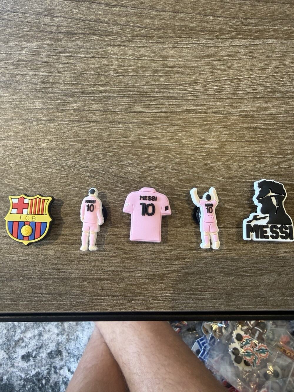 5 Messi Soccer Shoe Charms Pink Jersey Crest Fits Crocs Wristbands